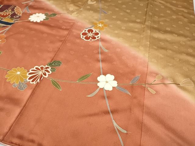 平和屋着物●中国三大刺繍　相良刺繍　訪問着　鞠花文　暈し染め　金彩　ロング丈　正絹　逸品　CABE7150ut 平和屋着物○中国三大刺繍 相良刺繍 訪問着 鞠花文 暈し染め 金彩