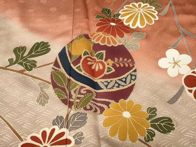 平和屋着物●中国三大刺繍　相良刺繍　訪問着　鞠花文　暈し染め　金彩　ロング丈　正絹　逸品　CABE7150ut 平和屋着物○中国三大刺繍 相良刺繍 訪問着 鞠花文 暈し染め 金彩