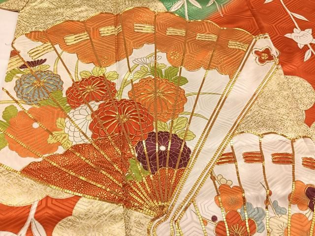 平和屋着物●豪華振袖　駒刺繍　檜扇花文　金彩　正絹　逸品　AABH6829ph 平和屋着物○豪華振袖 駒刺繍 檜扇花文 金彩 正絹 逸品 AABH6829phの