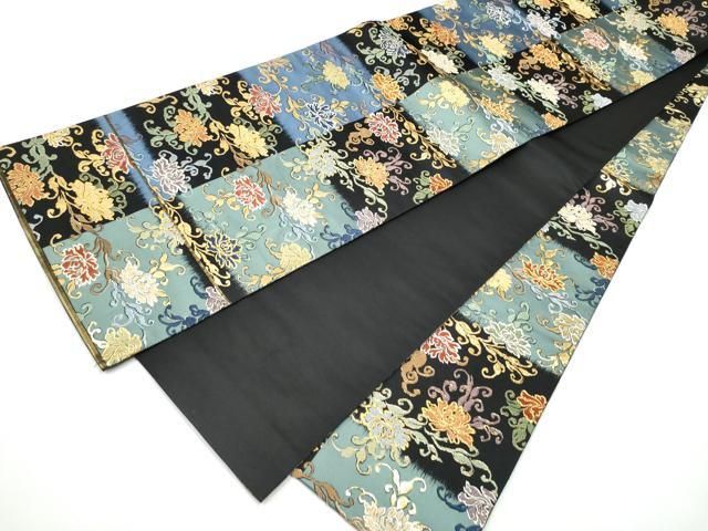 平和屋着物●全通柄袋帯　唐織　乱菊　黒地　金糸　正絹　逸品　CABF5209hy 平和屋着物○全通柄袋帯 唐織 乱菊 黒地 金糸 正絹 逸品 CABF5209hy