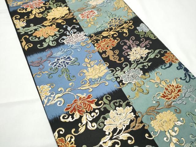 平和屋着物●全通柄袋帯　唐織　乱菊　黒地　金糸　正絹　逸品　CABF5209hy 平和屋着物○全通柄袋帯 唐織 乱菊 黒地 金糸 正絹 逸品 CABF5209hy