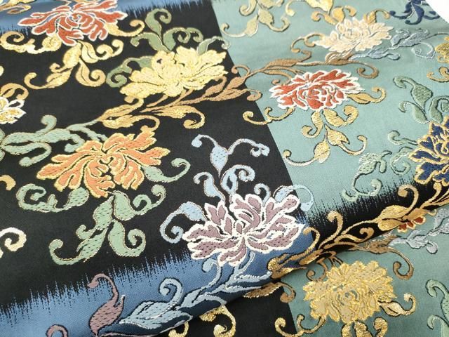 平和屋着物●全通柄袋帯　唐織　乱菊　黒地　金糸　正絹　逸品　CABF5209hy 平和屋着物○全通柄袋帯 唐織 乱菊 黒地 金糸 正絹 逸品 CABF5209hy