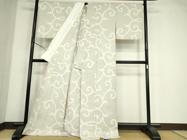 平和屋着物▽本場大島紬 白大島 9マルキ 白恵泥 単衣 唐草の宴 恵