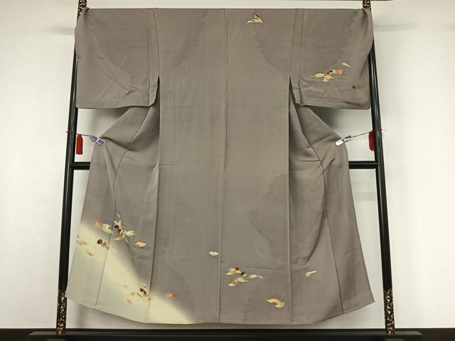 平和屋着物▽男性 訪問着 単衣 舞葉文 栗 暈し染め キングサイズ 正絹 逸品 AABI4673jh