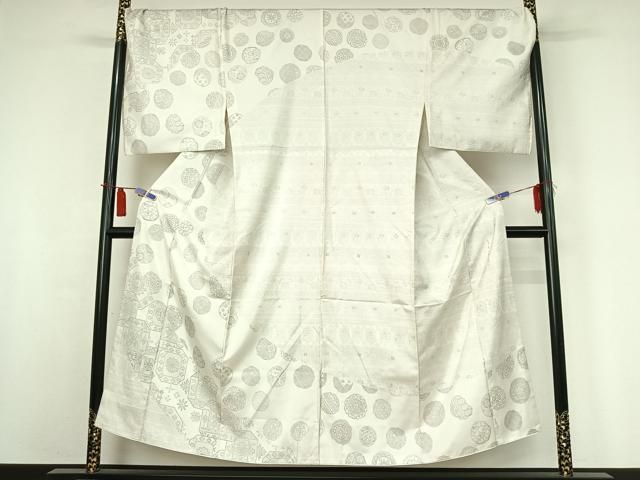 平和屋着物▽男性 二代目 川村久太郎 本場大島紬 白大島 訪問着 単衣 正倉院花文 キングサイズ 正絹 逸品 AABI4677jh
