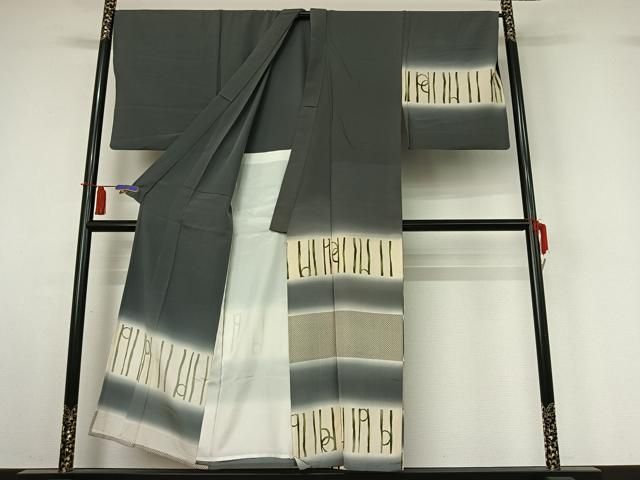 平和屋着物▽男性 訪問着 単衣 横段文 暈し染め キングサイズ 正絹