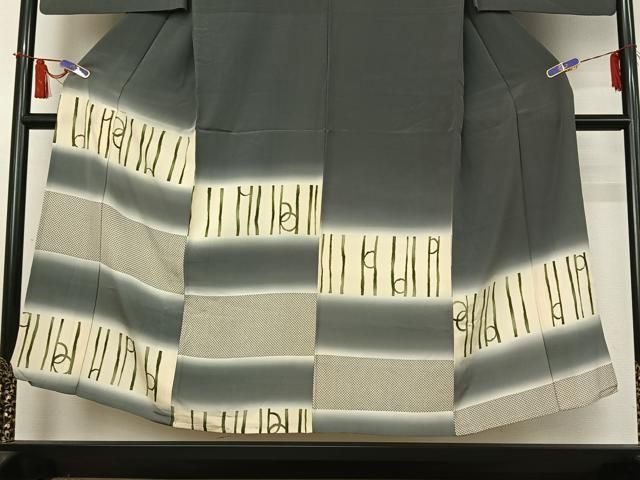 平和屋着物▽男性 訪問着 単衣 横段文 暈し染め キング