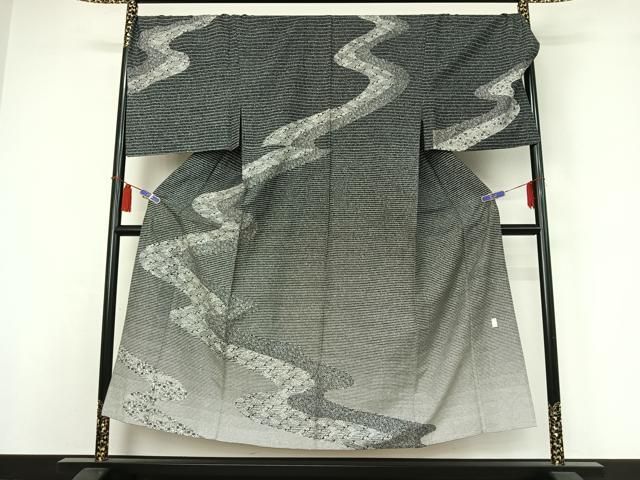 平和屋着物▽男性　訪問着　単衣　本場染大島紬地　作家物　道長花文　キングサイズ　正絹　逸品　AABI4964jh