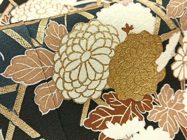 平和屋着物●上質な小紋　地紙楓文　黒地　金彩　正絹　逸品　未使用　DABA4713az 平和屋着物□上質な小紋 色紙重ね草花文 黒地 金彩 正絹 逸品 CABF6517ou