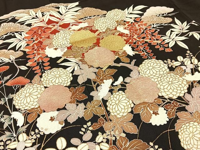 平和屋着物□豪華黒留袖 作家物 雪芝花文 金彩 正絹 逸品 BAAW9283hj
