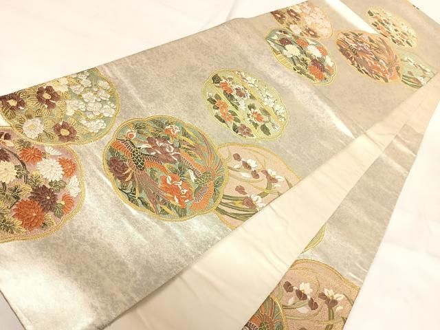 平和屋着物◎六通柄袋帯　唐織　鳳凰花文　金糸　正絹　逸品　AABH0391yx 平和屋着物◎佐賀錦 六通柄袋帯 鳳凰花文 金銀糸 正絹 逸品 AABI1036yx