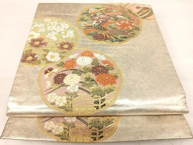 平和屋着物◎六通柄袋帯　唐織　鳳凰花文　金糸　正絹　逸品　AABH0391yx 平和屋着物◎佐賀錦 六通柄袋帯 鳳凰花文 金銀糸 正絹 逸品 AABI1036yx