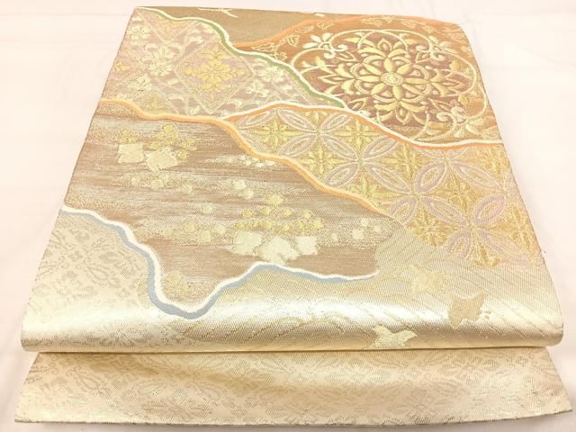 平和屋着物◎太鼓柄袋帯　唐織　花唐草文　金銀糸　正絹　逸品　AABI0844yx 平和屋着物◎太鼓柄袋帯 唐織 花唐草文 金銀糸 正絹 逸品 AABI0844yx