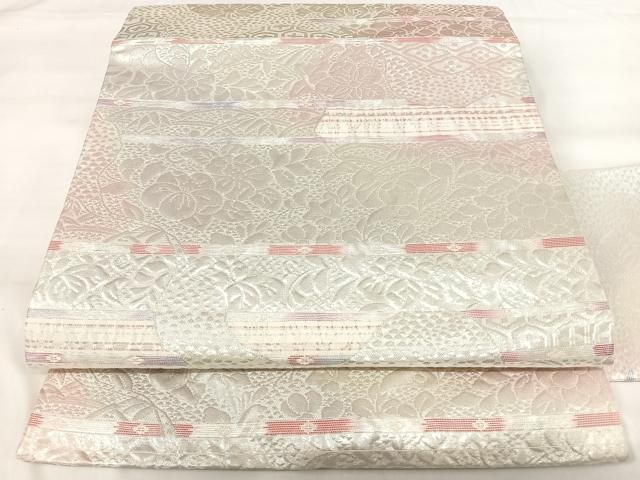 平和屋着物◎九寸名古屋帯　横段花文　銀糸　正絹　逸品　AABI0848yx 平和屋着物◎九寸名古屋帯 横段花文 銀糸 正絹 逸品 AABI0848yx - メルカリ