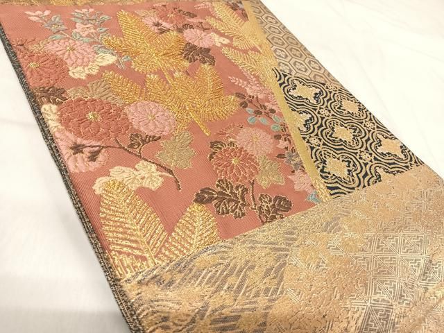 平和屋着物◎佐賀錦　太鼓柄袋帯　唐織　吉祥花文　金銀糸　正絹　逸品　AABI0849yx 平和屋着物◎佐賀錦 太鼓柄袋帯 唐織 吉祥花文 金銀糸 正絹 逸品