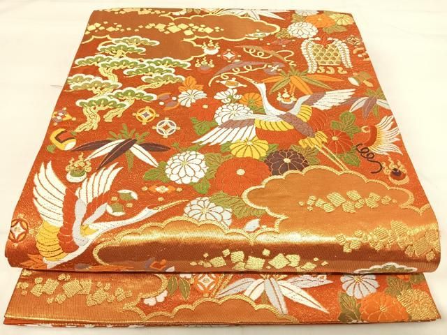 平和屋着物◎六通柄袋帯　唐織　飛鶴花宝尽くし　金糸　正絹　逸品　AABI0851yx 楽天市場】平和屋着物◎六通柄袋帯 唐織 飛鶴宝尽くし花文 金銀糸 正絹