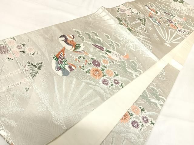 平和屋着物◎六通柄袋帯　唐織　鴛鴦花文　銀糸　正絹　逸品　AABI0853yx 平和屋着物◎佐賀錦 六通柄袋帯 鳳凰花文 金銀糸 正絹 逸品 AABI1036yx