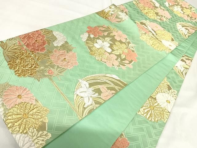 平和屋着物◎六通柄袋帯 唐織 花丸文 金糸 正絹 逸品 AABI0862yx