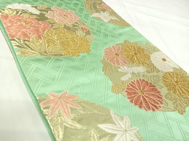 平和屋着物◎全通柄袋帯　唐織　花丸文　正絹　逸品　AABI1049yx 平和屋着物□極上 六通柄 本袋帯 唐織 花鳥文 金糸 薄雲鼠色地 高島屋