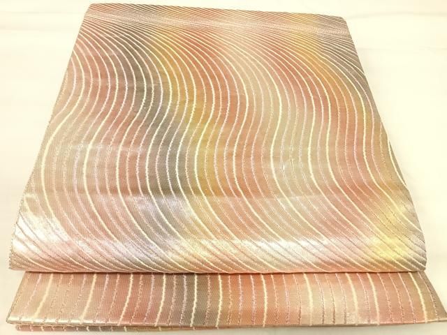 平和屋着物◎六通柄袋帯　よろけ縞　金銀糸　正絹　逸品　AABI0865yx 平和屋着物◎六通柄袋帯 風景文 純銀乃彩 王朝錦 金銀糸 正絹 逸品