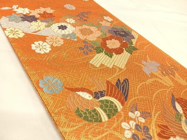 平和屋着物◎佐賀錦　六通柄袋帯　唐織　鴛鴦花文　金糸　正絹　逸品　AABI0867yx 平和屋着物◎佐賀錦 六通柄袋帯 唐織 鴛鴦花文 金糸 正絹 逸品