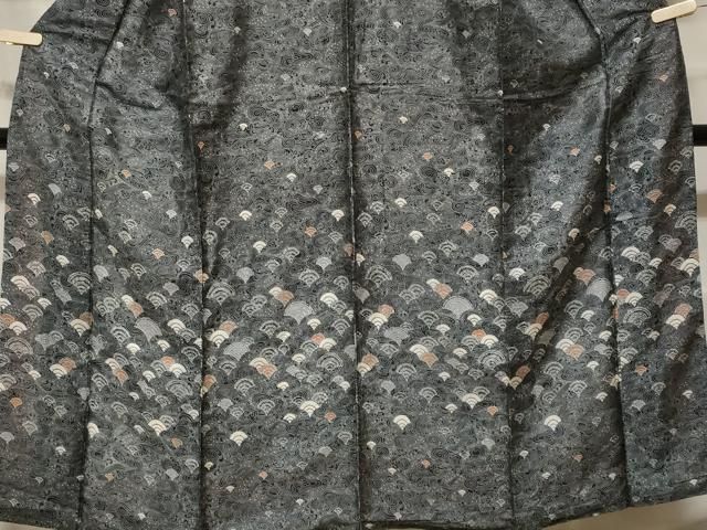 平和屋着物□訪問着 本場染大島紬 立波青海波 黒地 正絹 逸品