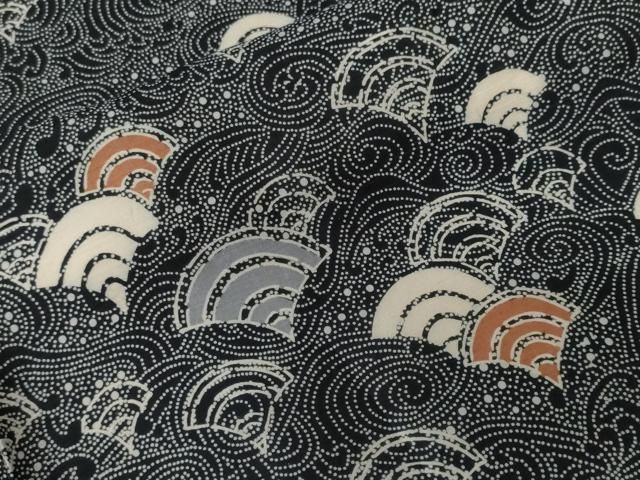 平和屋着物■訪問着　本場染大島紬　立波青海波　黒地　正絹　逸品　CABF4190ev 平和屋着物□訪問着 本場染大島紬 立波青海波 黒地 正絹 逸品