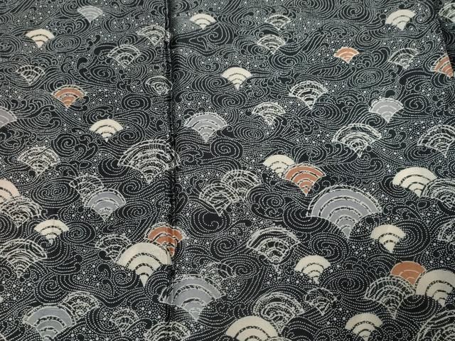 平和屋着物■訪問着　本場染大島紬　立波青海波　黒地　正絹　逸品　CABF4190ev 平和屋着物□訪問着 本場染大島紬 立波青海波 黒地 正絹 逸品