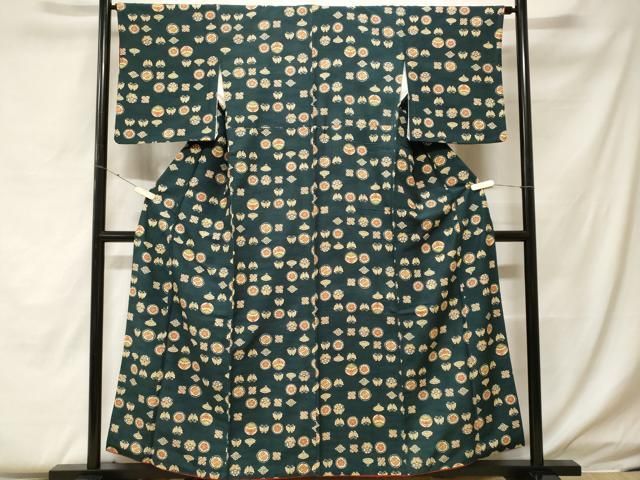 平和屋着物■上質な小紋　紬地　型染め　吉祥花蝶文　正絹　逸品　CABF4195ev 平和屋着物□上質な小紋 紬地 型染め 吉祥花蝶文 正絹 逸品 CABF4195ev