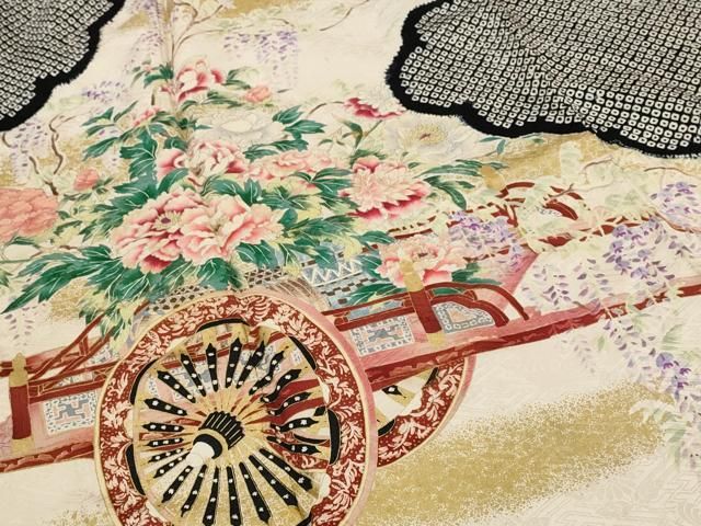 平和屋着物■豪華振袖　絞り　花車文　金彩　正絹　逸品　AABI0275st 平和屋着物□豪華振袖 絞り 花車文 金彩 正絹 逸品 AABI0275st - メルカリ