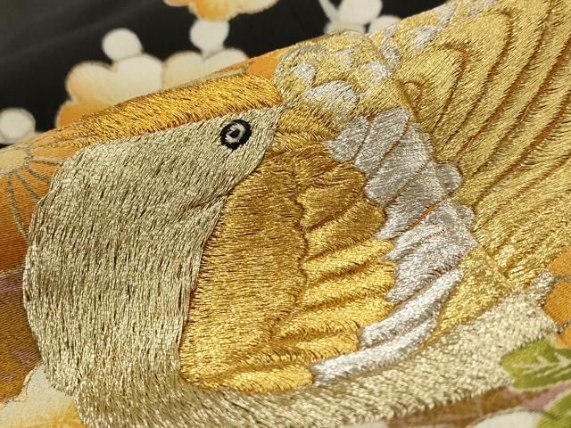 平和屋着物□豪華黒留袖 刺繍 花鳥文 金銀糸 金彩 正絹 逸品