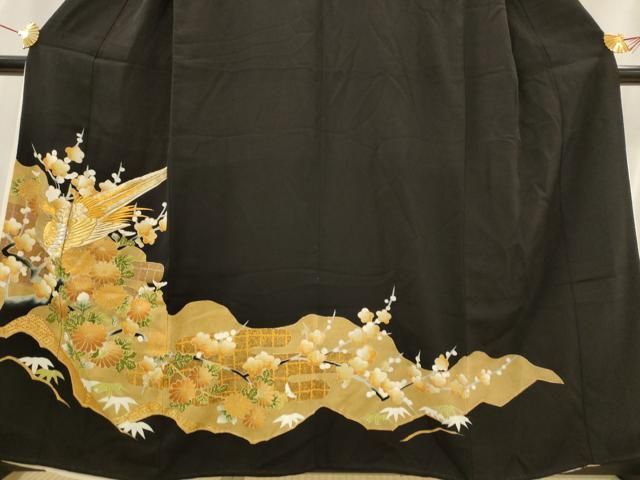 平和屋着物■豪華黒留袖　刺繍　花鳥文　金銀糸　金彩　正絹　逸品　AABI0278st 平和屋着物□豪華黒留袖 刺繍 花鳥文 金銀糸 金彩 正絹 逸品