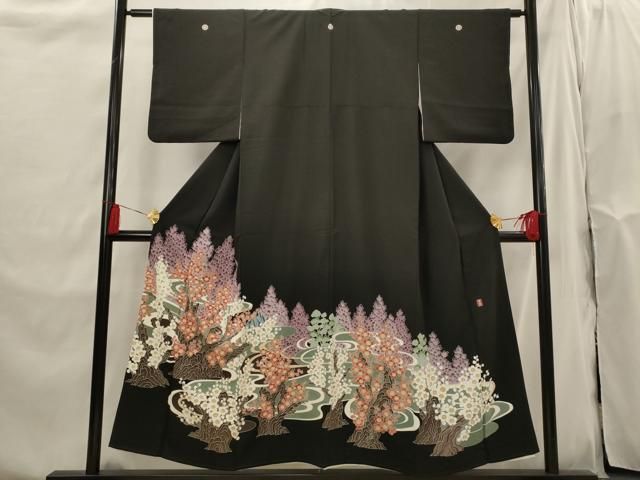 平和屋着物■豪華黒留袖　友禅作家物　流水花文　正絹　逸品　AABI0279st 平和屋着物□豪華黒留袖 友禅作家物 流水花文 正絹 逸品 AABI0279st -