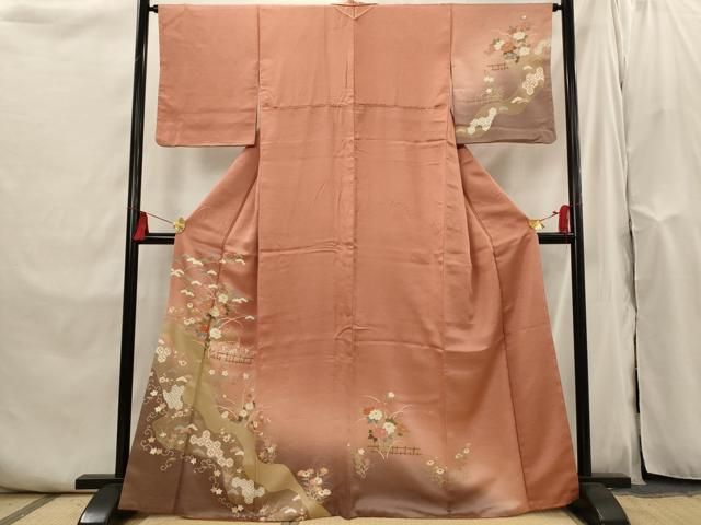 平和屋着物■訪問着　駒刺繍　雲取り花菱文　暈し染め　金彩　正絹　逸品　AABI6390st 平和屋着物□訪問着 駒刺繍 花松文 暈し染め 金彩 正絹 逸品