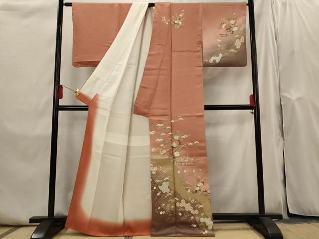 平和屋着物□訪問着 駒刺繍 花松文 暈し染め 金彩 正絹 逸品