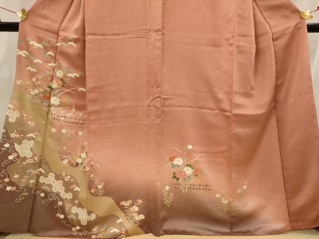 平和屋着物□訪問着 駒刺繍 花松文 暈し染め 金彩 正絹 逸品