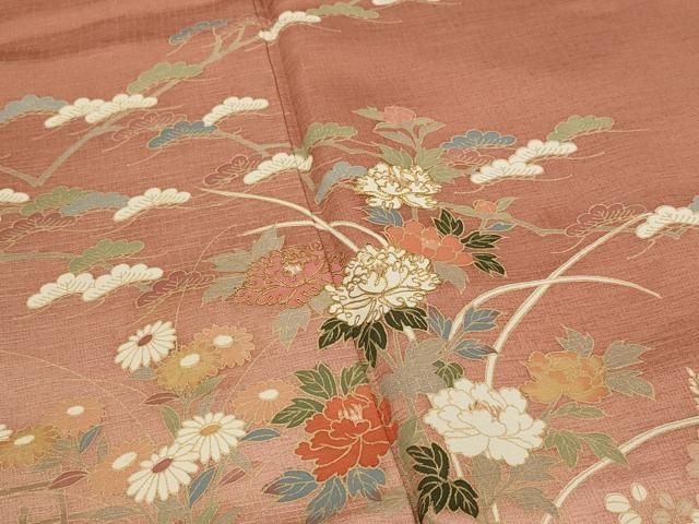 平和屋着物■訪問着　駒刺繍　花松文　暈し染め　金彩　正絹　逸品　AABI0291st 平和屋着物□訪問着 駒刺繍 花松文 暈し染め 金彩 正絹 逸品