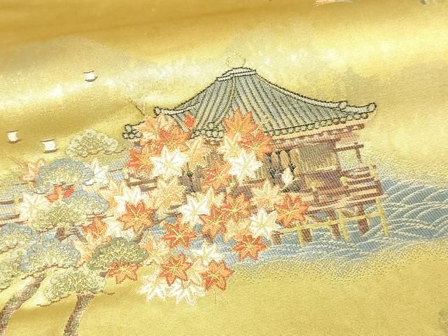 平和屋本店●太鼓柄袋帯　風景文　金泥箔　正絹　逸品　DABE9378sf 平和屋本店○太鼓柄袋帯 風景文 金泥箔 正絹 逸品 DABE9378sfの通販 by