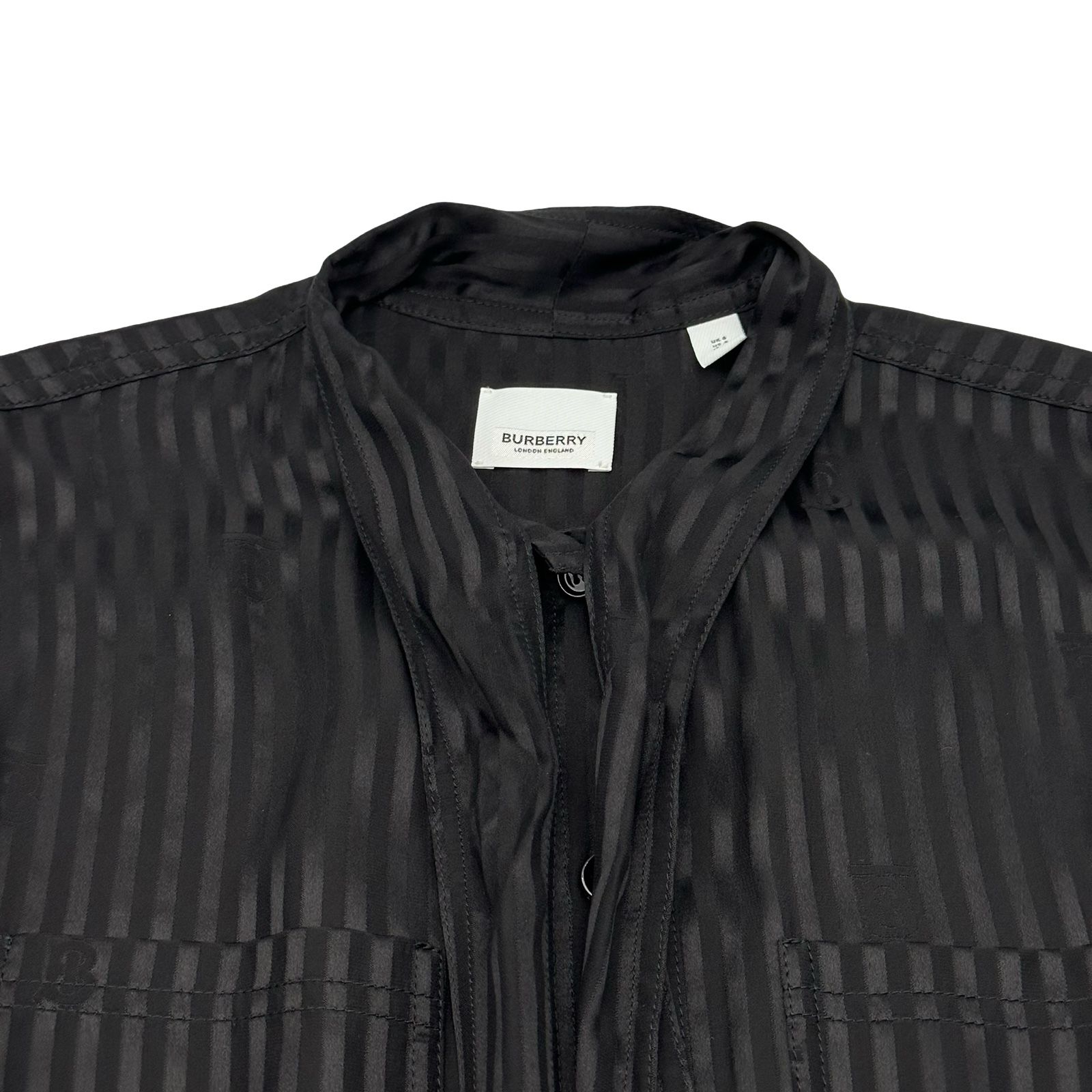 バーバリーロンドン  BURBERRY LONDON ストライプロゴボウタイシルクブラウス 8048857 ブラック シルク レディース ブラウス バーバリーロンドン BURBERRY LONDON ストライプロゴボウタイシルク
