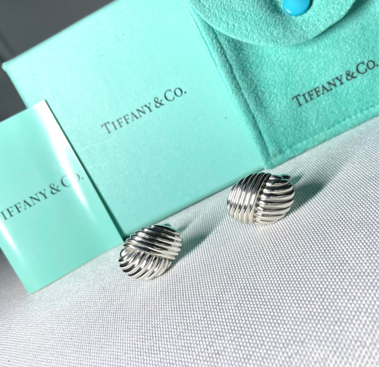 美品 Tiffany ティファニー ストライプライン 鏡面スターリング 