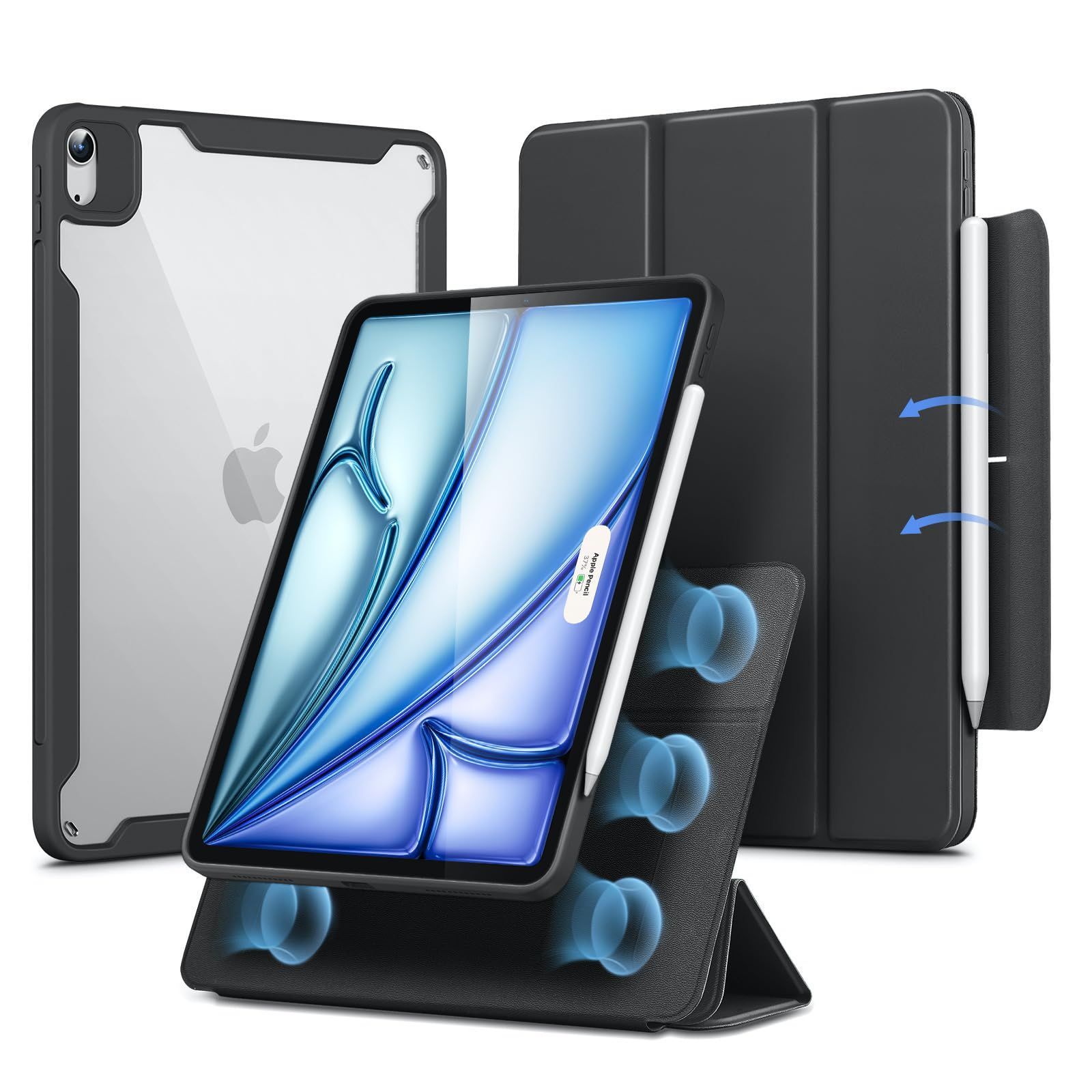 【特価セール】ESR iPad Air 11インチ ケース (M4/M3/M2、2026/2025/2024) iPad Air 第5/4世代 (2022/2020) 専用 取り外し可能マグネットカバー 縦/横向きスタンド ブラック Pencil Pro/US