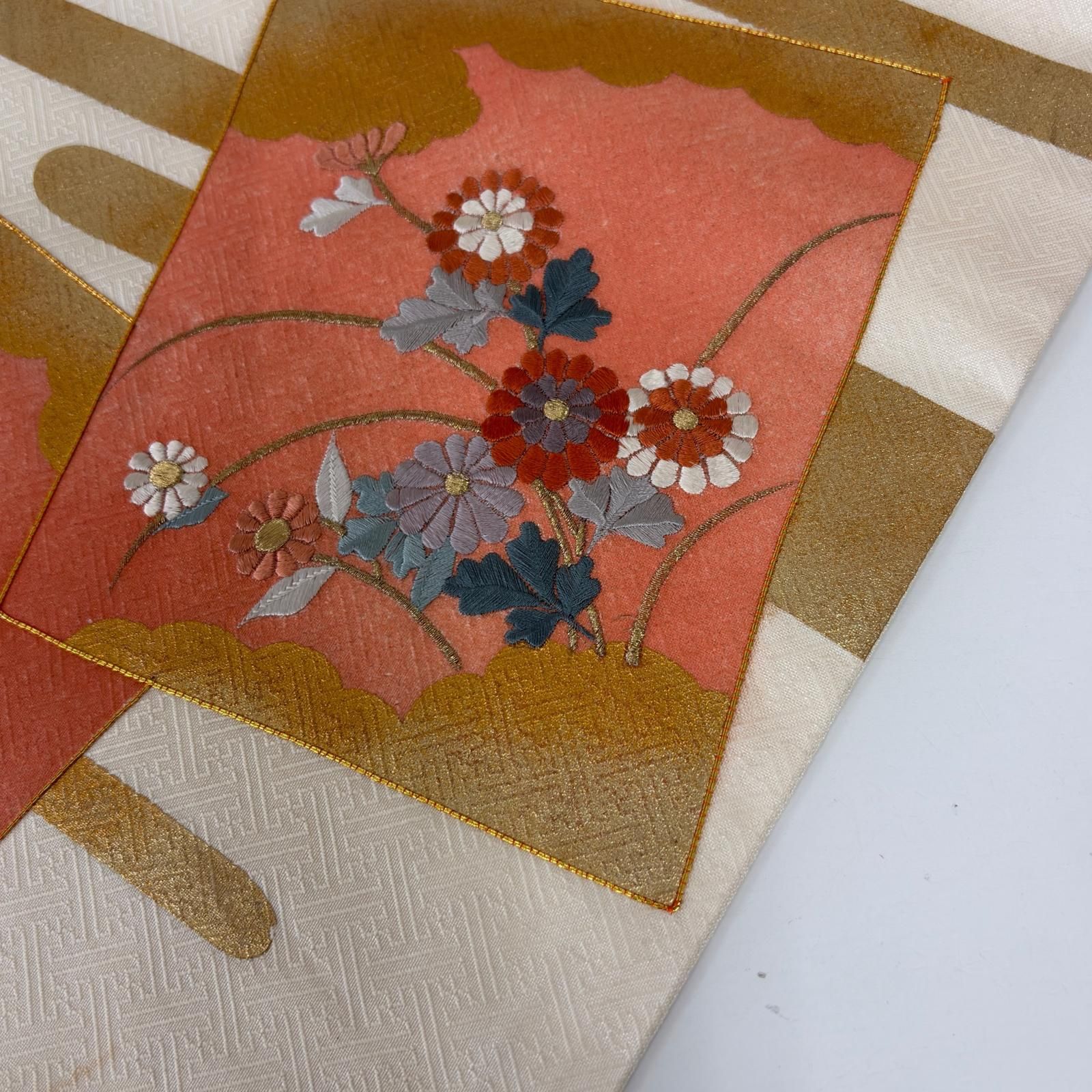 名古屋帯 正絹 金駒刺繍 花の刺繍 九寸 MA-6007 - メルカリ