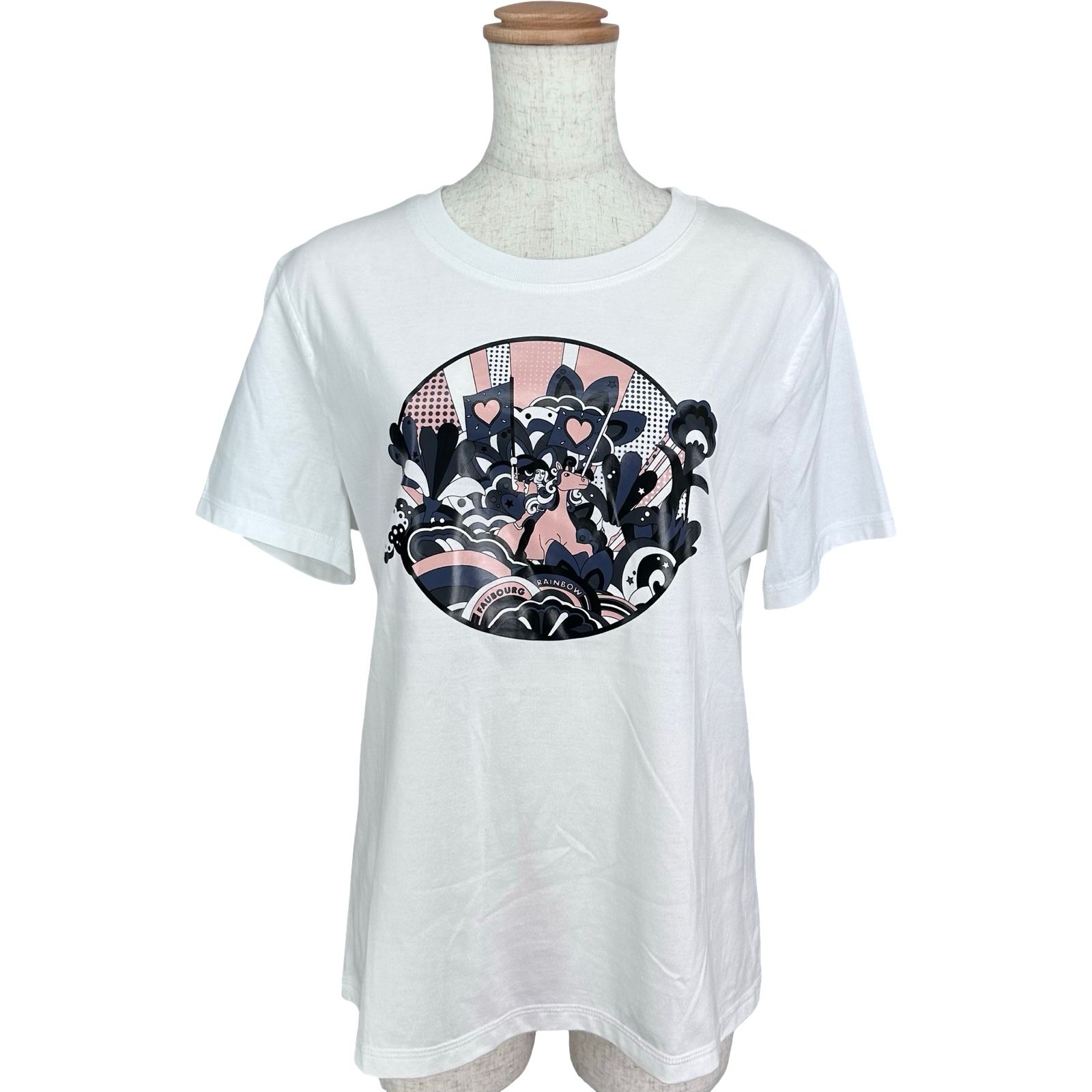 エルメス HERMES プリントTシャツ 2E4613DU ホワイト コットン レディース 半袖Ｔシャツ