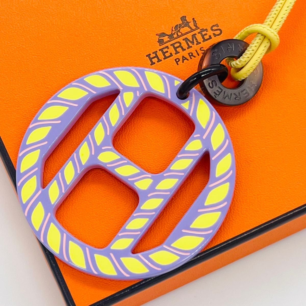 HERMES エルメス Hエキップ ネックレス パープル ラッカーウッド 