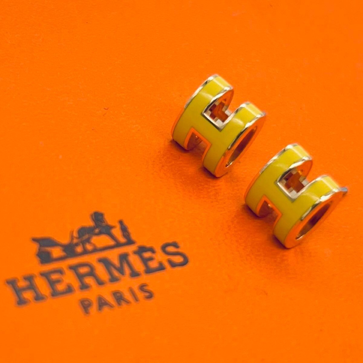 HERMES エルメス ポップアッシュ Hロゴ キャッチ社外 ピアス オレンジ