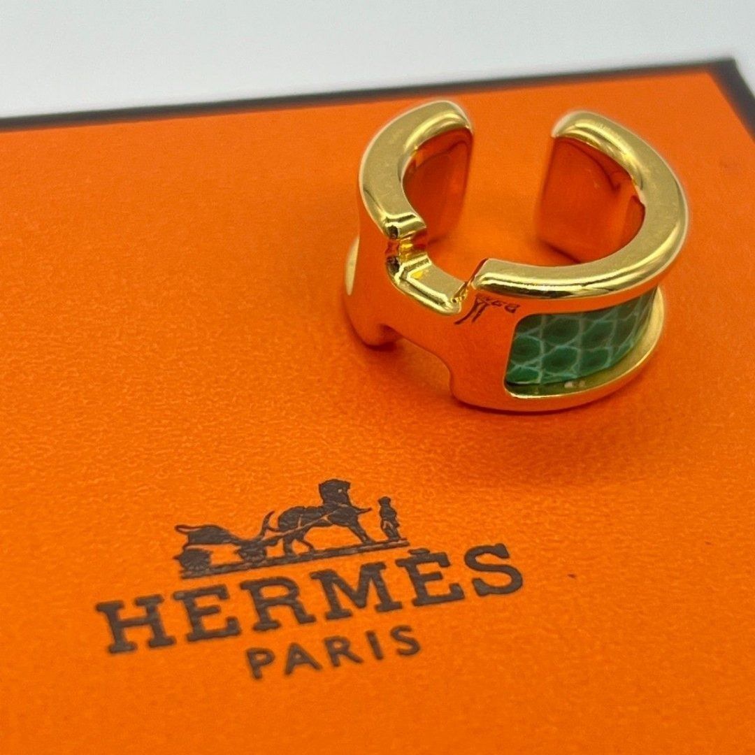 HERMES エルメス イヤーカフ オランプ ゴールド×グリーン GP 箱付き