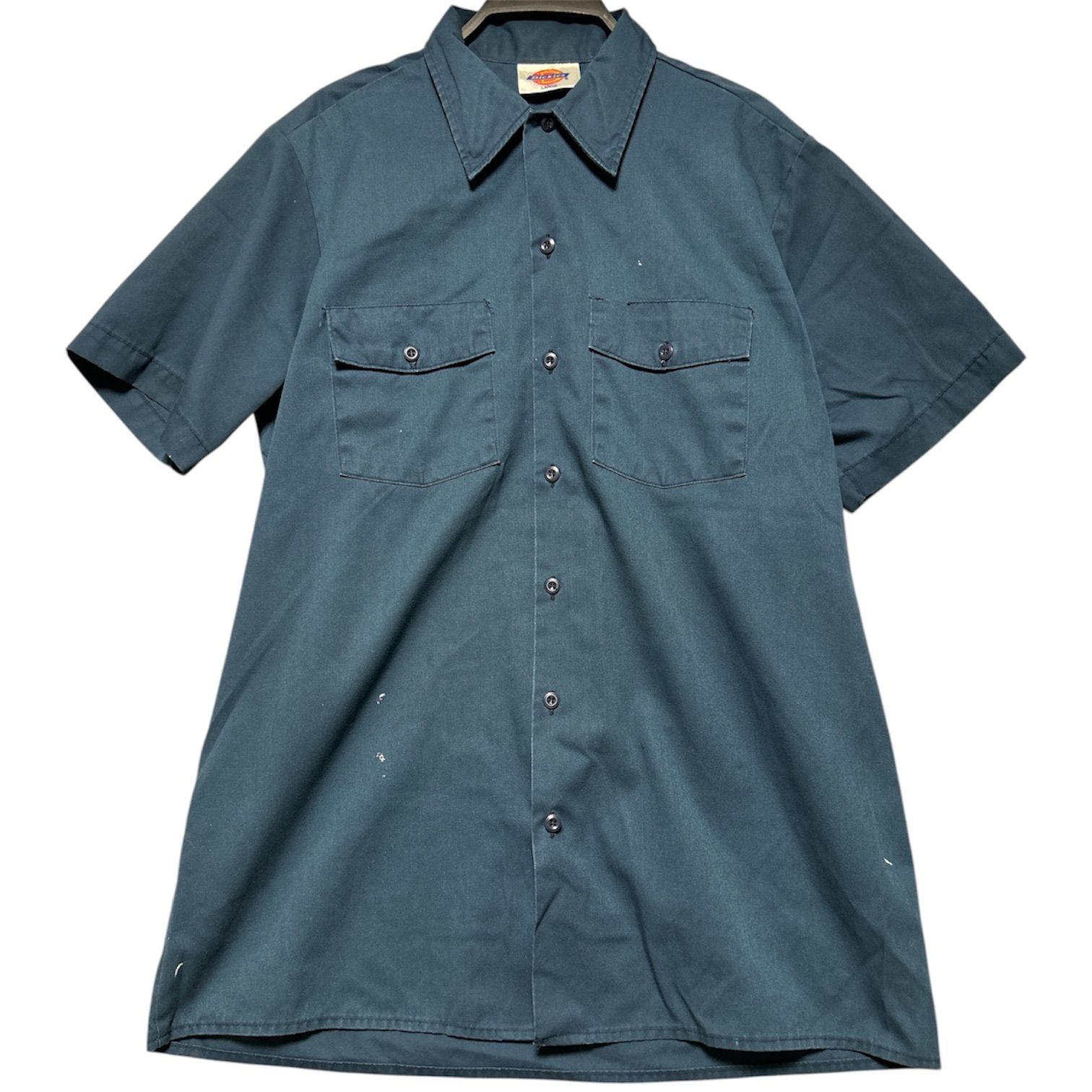 ディッキーズ Dickies 半袖 ワークシャツ L ネイビー 紺 無地 ワンポイント ロゴタグ 古着 ストリート アメカジ オーバーサイズ ビッグシルエット ワークウェア 作業着 シャツ 半袖シャツ メンズ / IA534