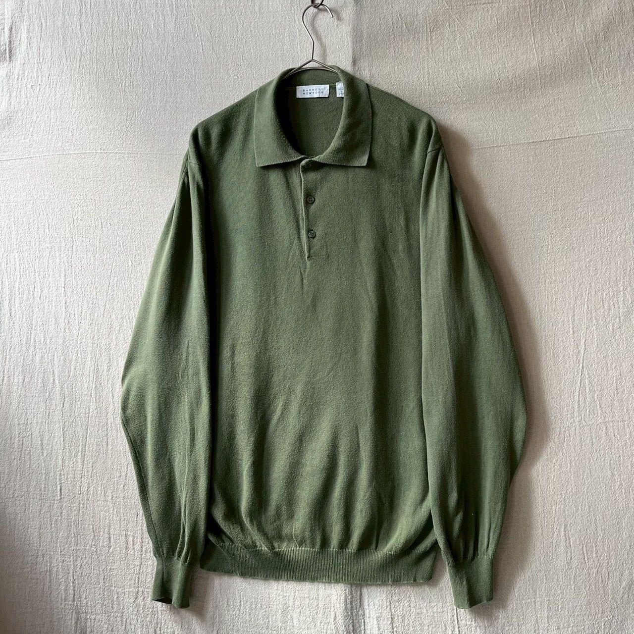 イタリア製 BARNEYS NEWYORK コットン ニット ポロ / M カーキ 