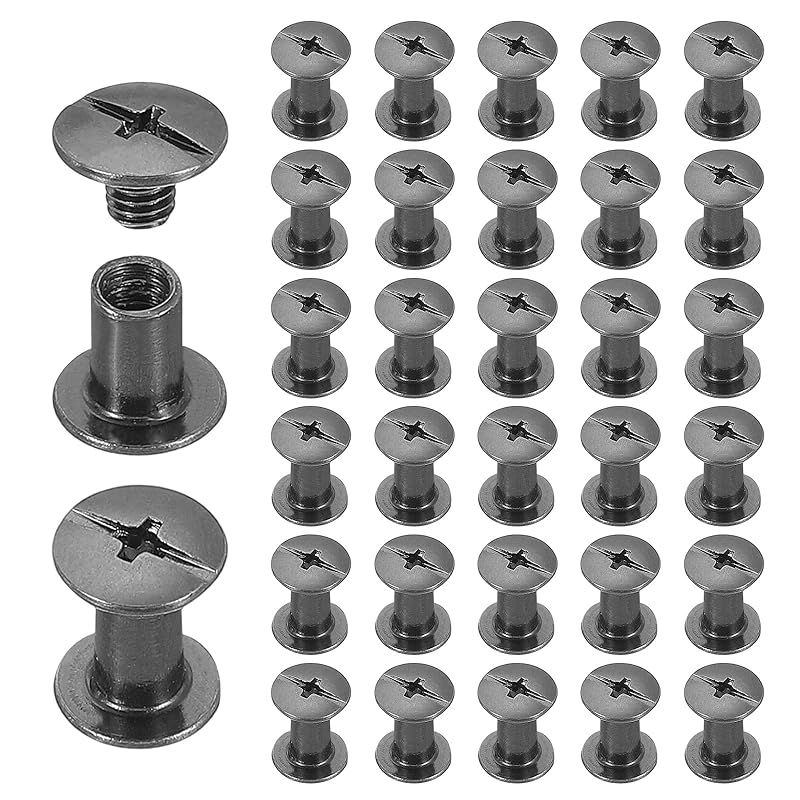 [Brand New] uxcell 40 Set Chicago Screw Rivets M5x8mm Metal Phillips Head Post Nail Rivets Stud Screw Connectors for DIY Leather Belt Bags Craft Book Binding Black
