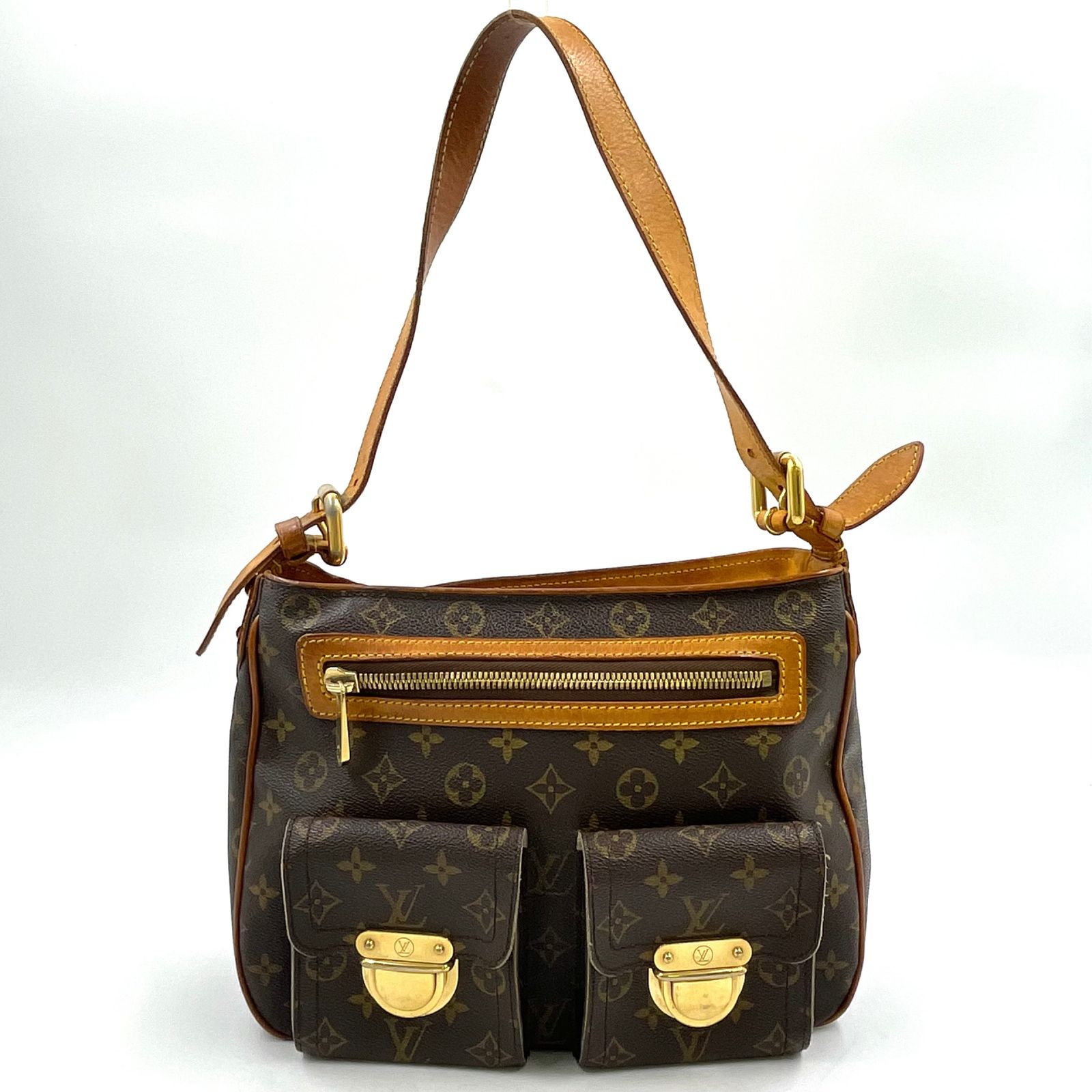 LOUIS VUITTON ハドソンGM モノグラム モノグラム レザー×PVC ブラウン 